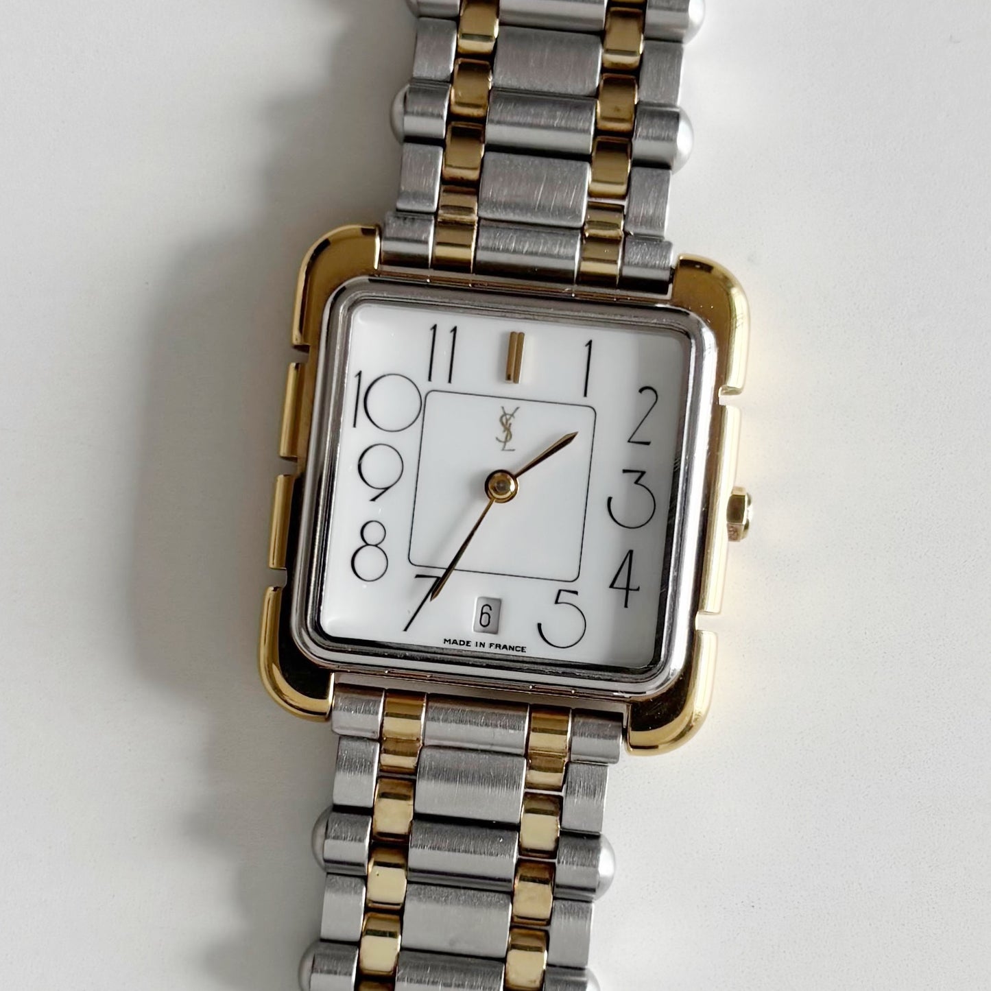 Yves Saint Laurent 1990s Square Dial Two Tone Watch