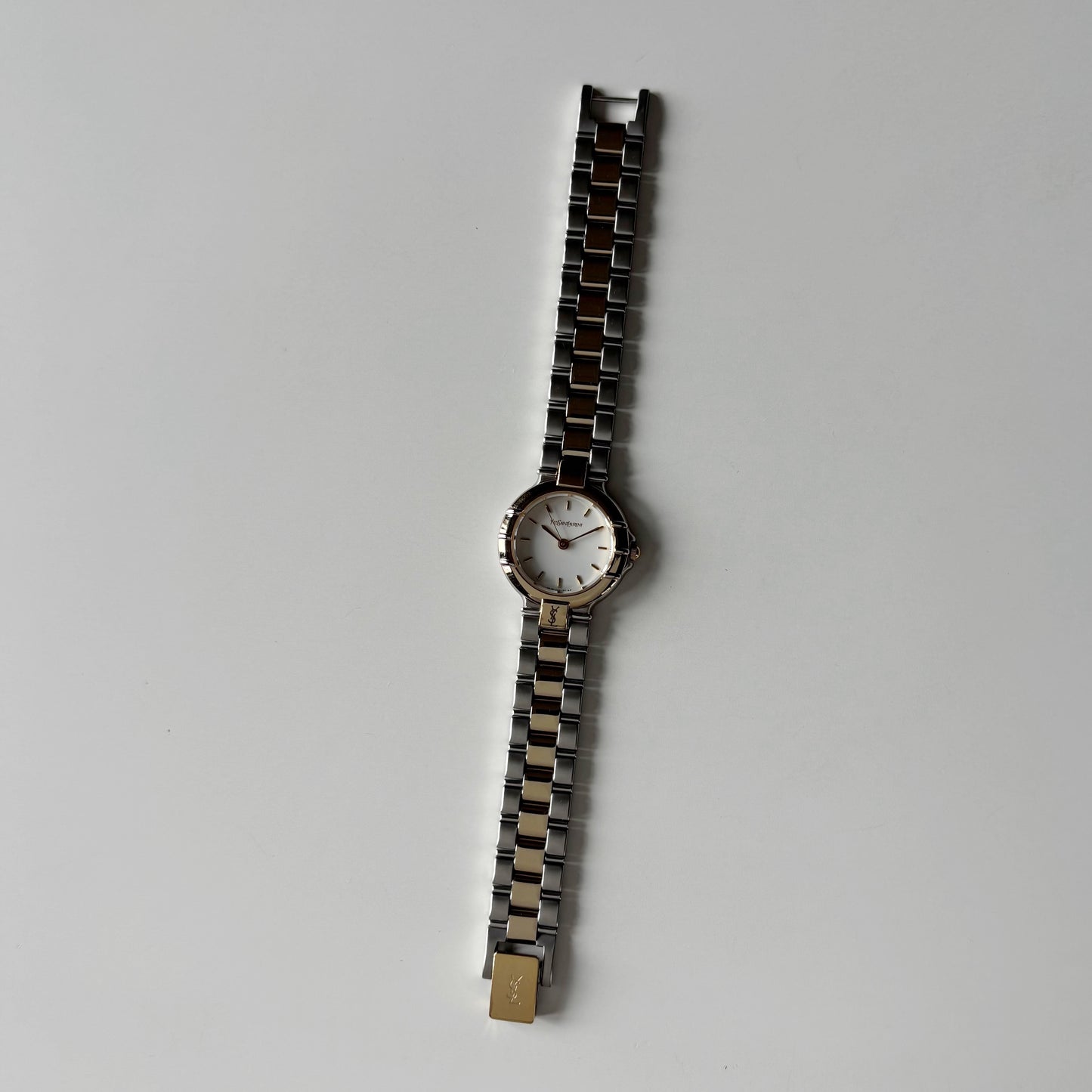 Yves Saint Laurent 1990s Round Dial Two Tone Gold Plated Watch