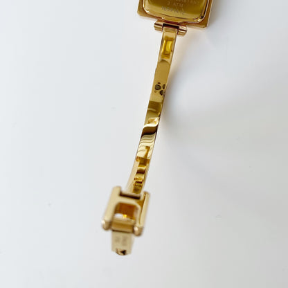 Gucci 1990s Seashell Dial Square Gold Plated Bangle Watch