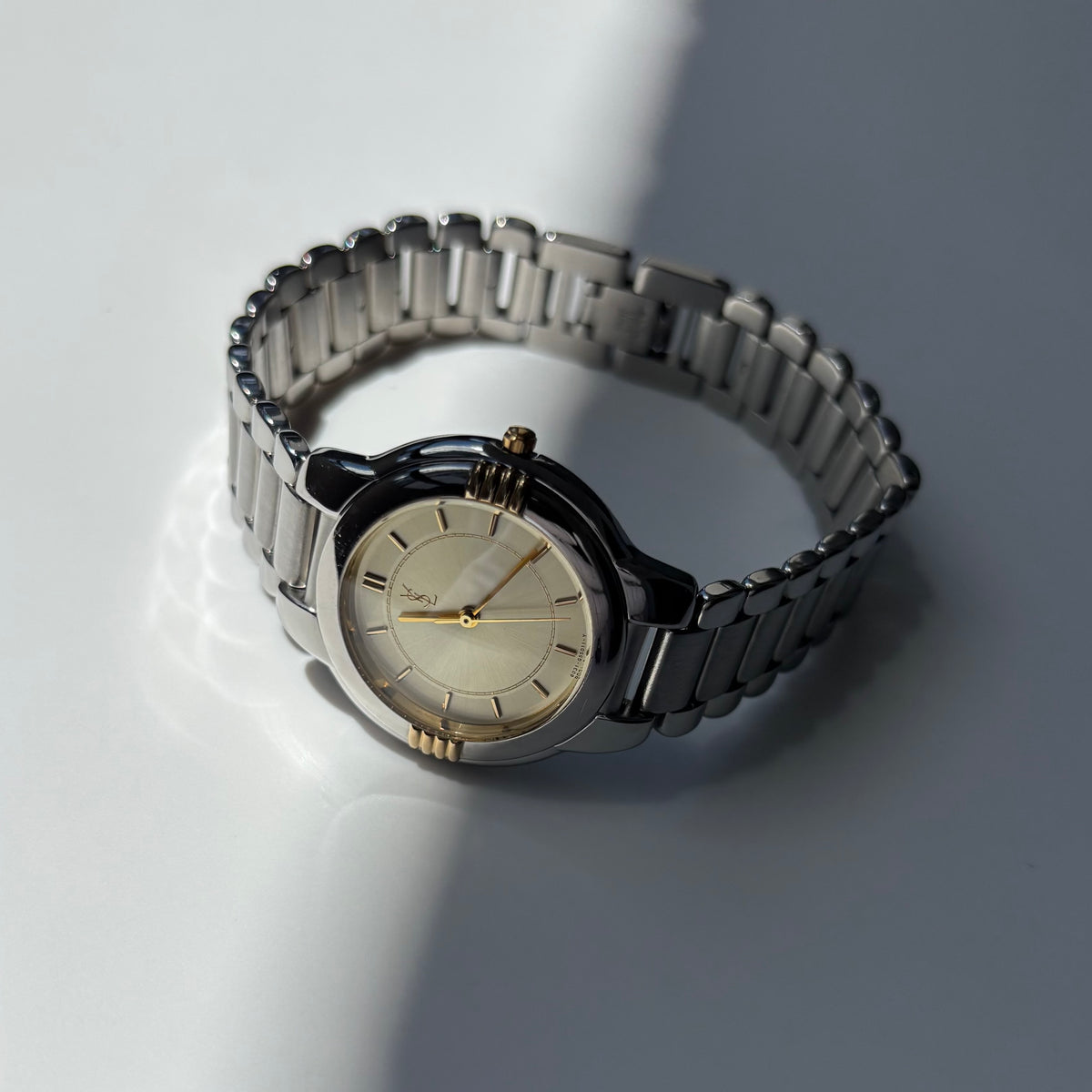 Yves Saint Laurent 1990s Round Dial Two-Tone Gold-Plated Watch (Large)