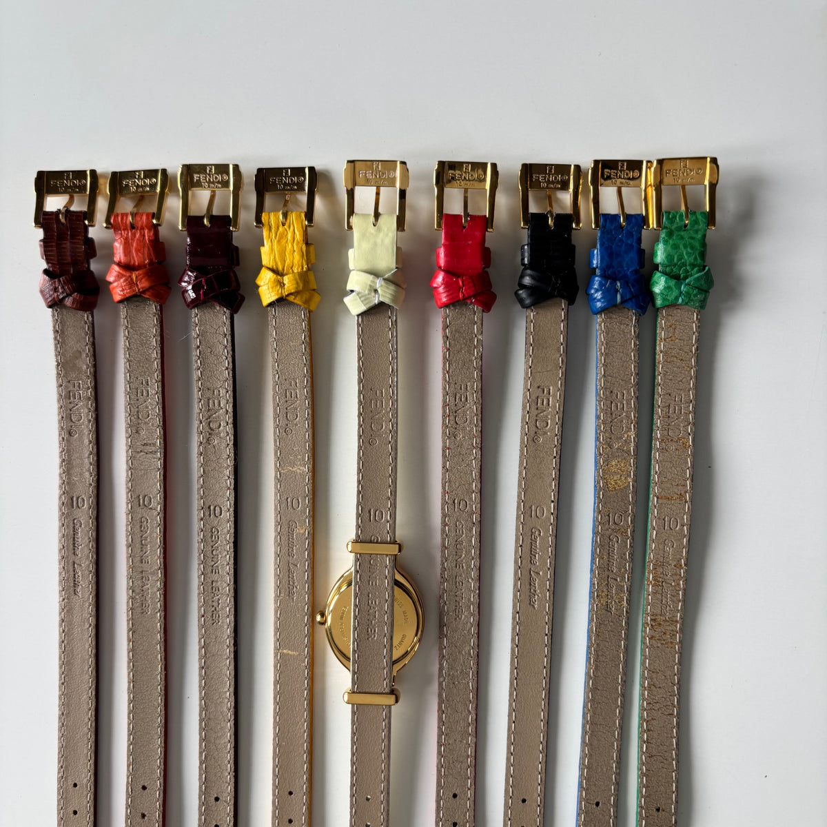 Fendi 1990s Interchangeable Strap Gold-Plated Watch with 9 Straps and Case