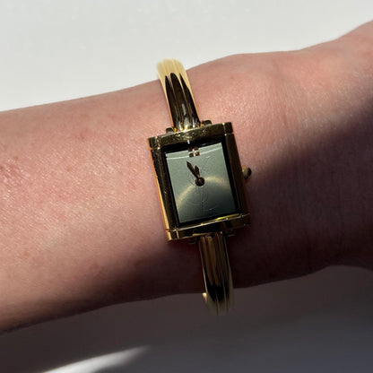 Yves Saint Laurent 1990s Green Dial Gold Plated Bangle Watch