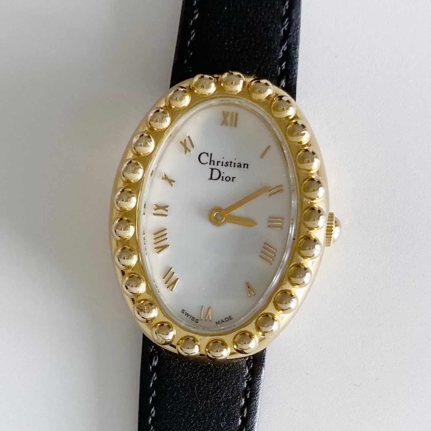 Dior 1990s Baignoire Gold Plated Leather Watch