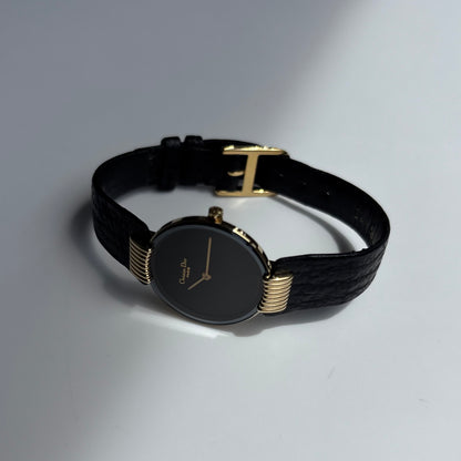 Dior 1990s Black Round Dial Gold Plated Watch
