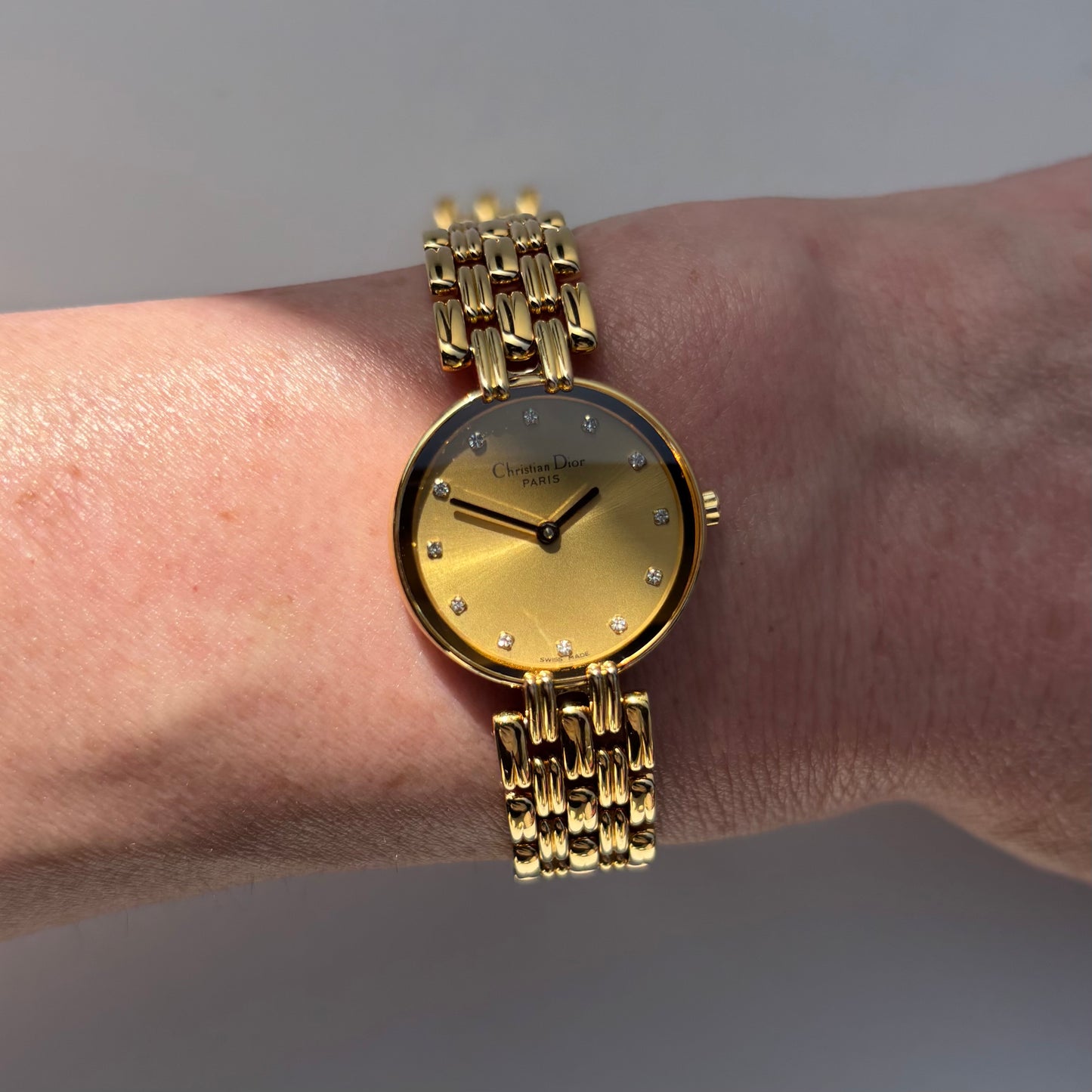 Dior 1990s Round Gold Dial Gold Plated Watch