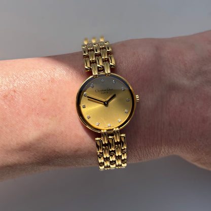 Dior 1990s Round Gold Dial Gold Plated Watch