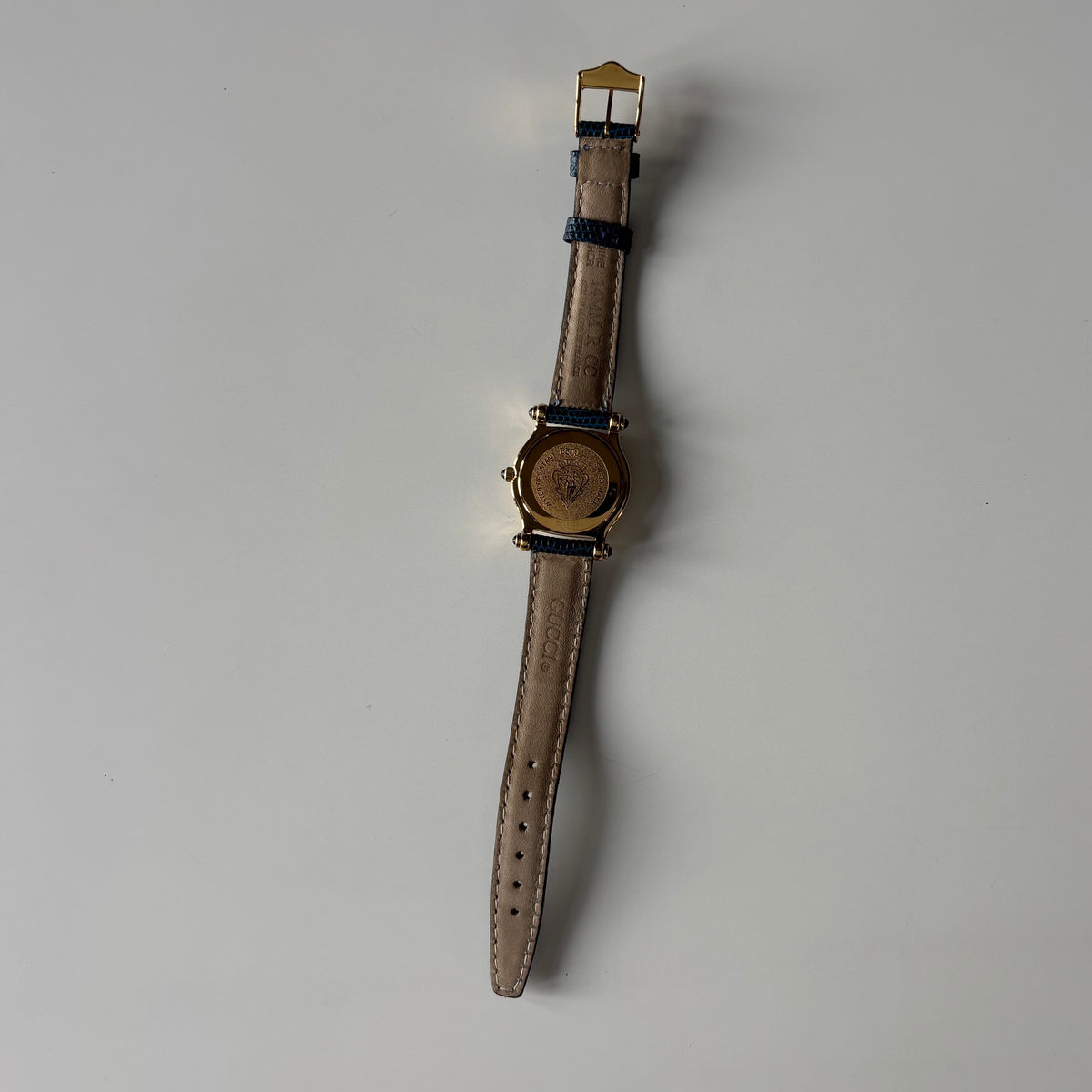 Gucci 1990s White Round Dial Gold-Plated Watch