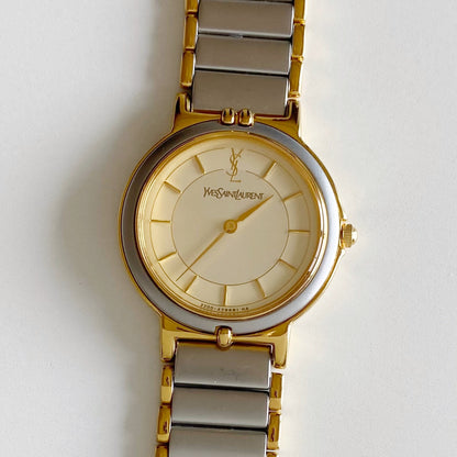 Yves Saint Laurent 1990s Round Dial Two Tone Watch