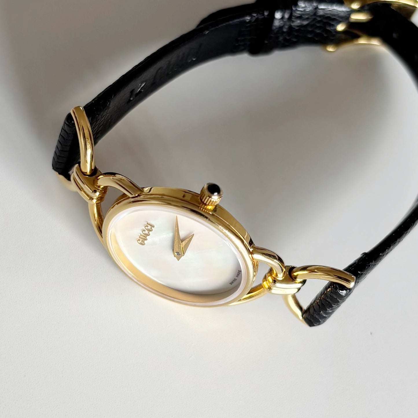 Gucci 1990s Seashell Dial Gold Plated Horsebit Watch