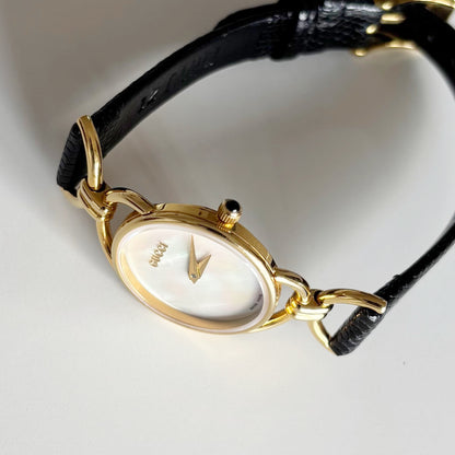 Gucci 1990s Seashell Dial Gold Plated Horsebit Watch