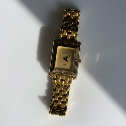 Gucci 1990s Gold Plated Rectangular Dial Watch