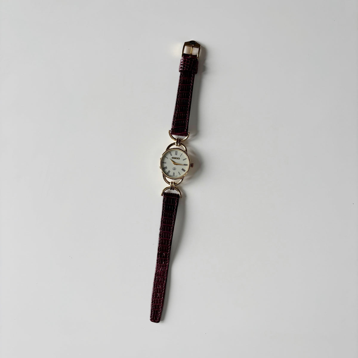 Gucci 1980s Cream Round Dial Horsebit Gold-Plated Watch
