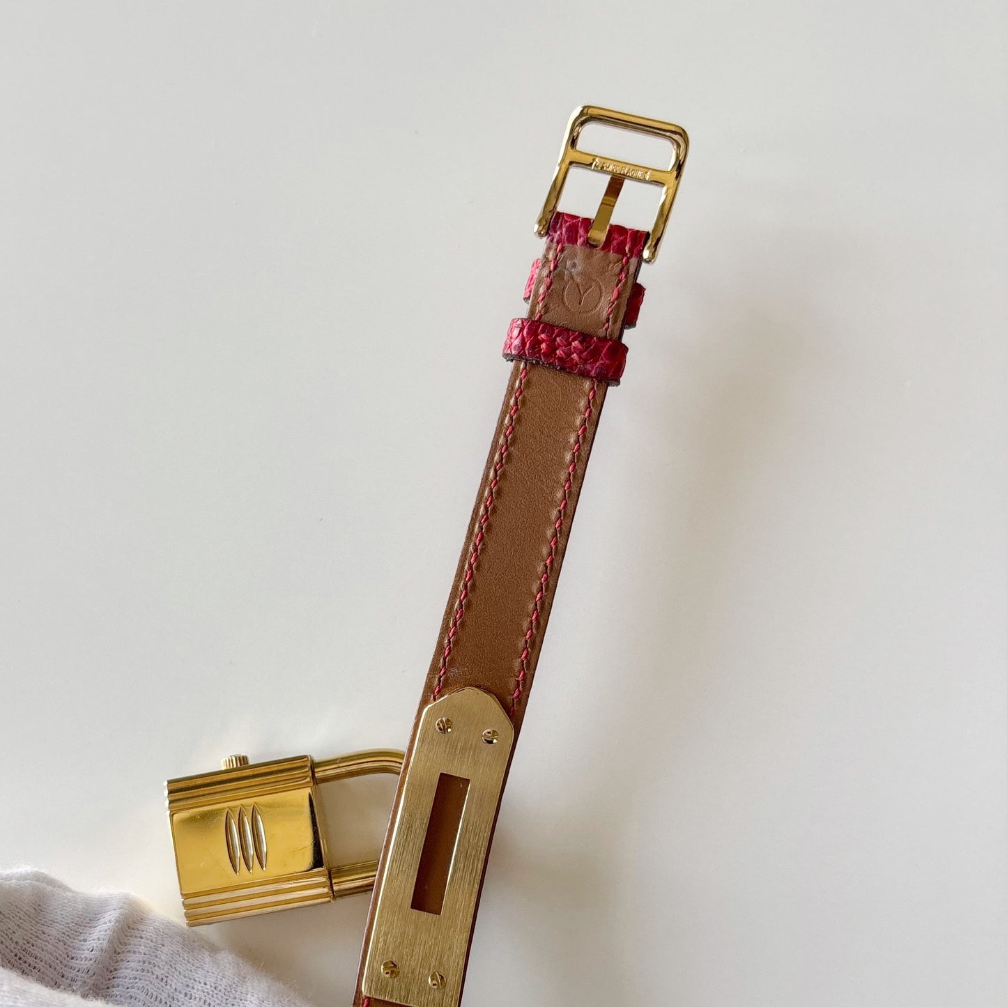 Hermes 1990s Kelly Red Dial Gold Plated Watch