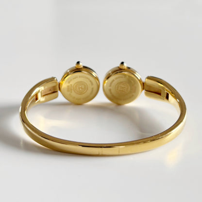 Fendi 1990s Seashell Dial Two Time Zone Gold Plated Bangle Watch