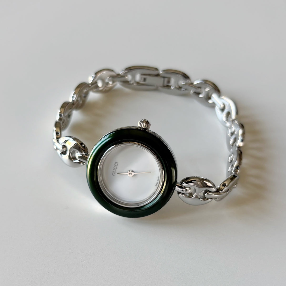 Gucci 1990s Interchangeable Bezel Stainless steel Chain Watch with 6 bezels, case