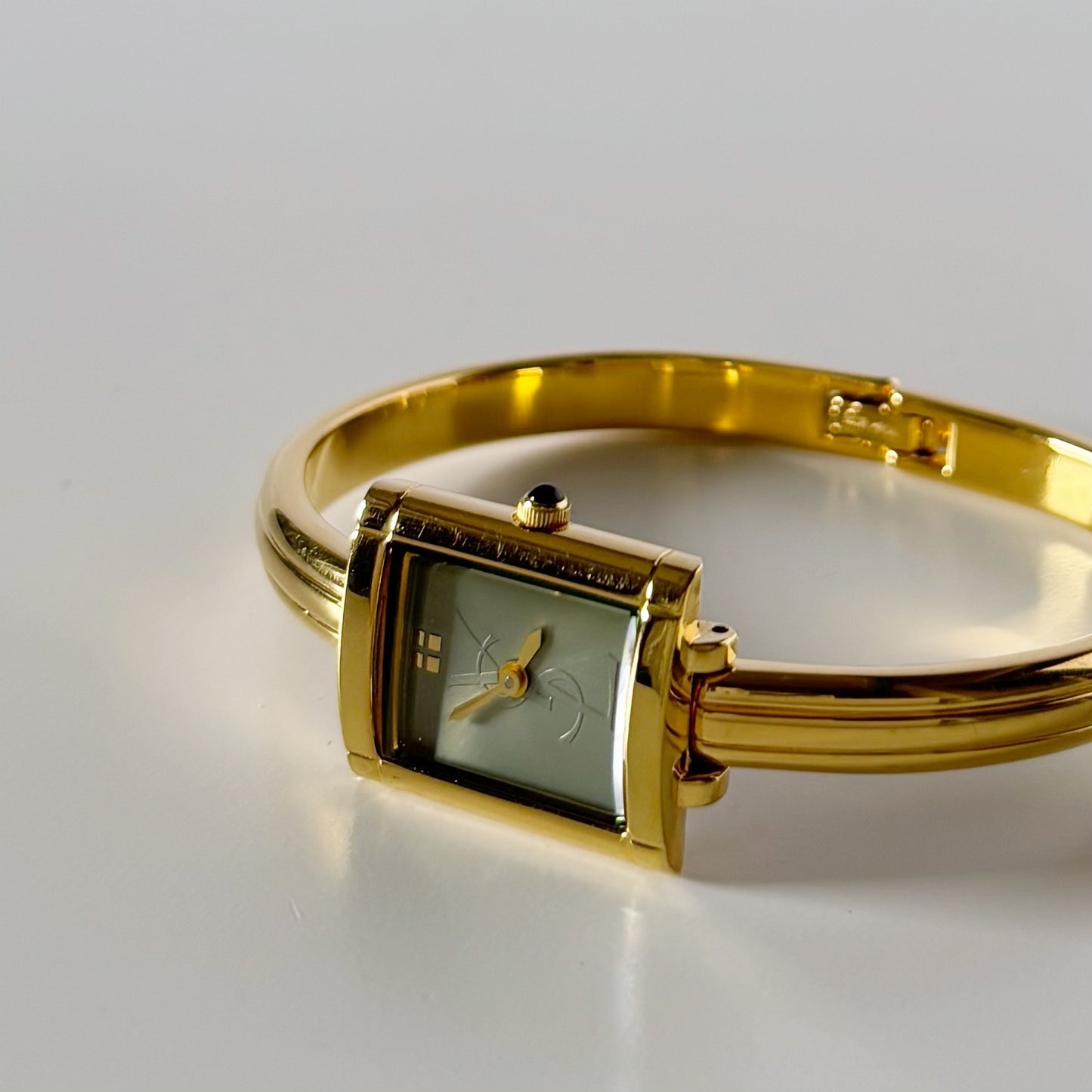 Yves Saint Laurent 1990s Green Dial Gold Plated Bangle Watch