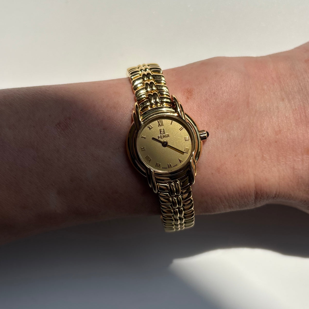Fendi 1990s Round Dial Gold Plated Watch