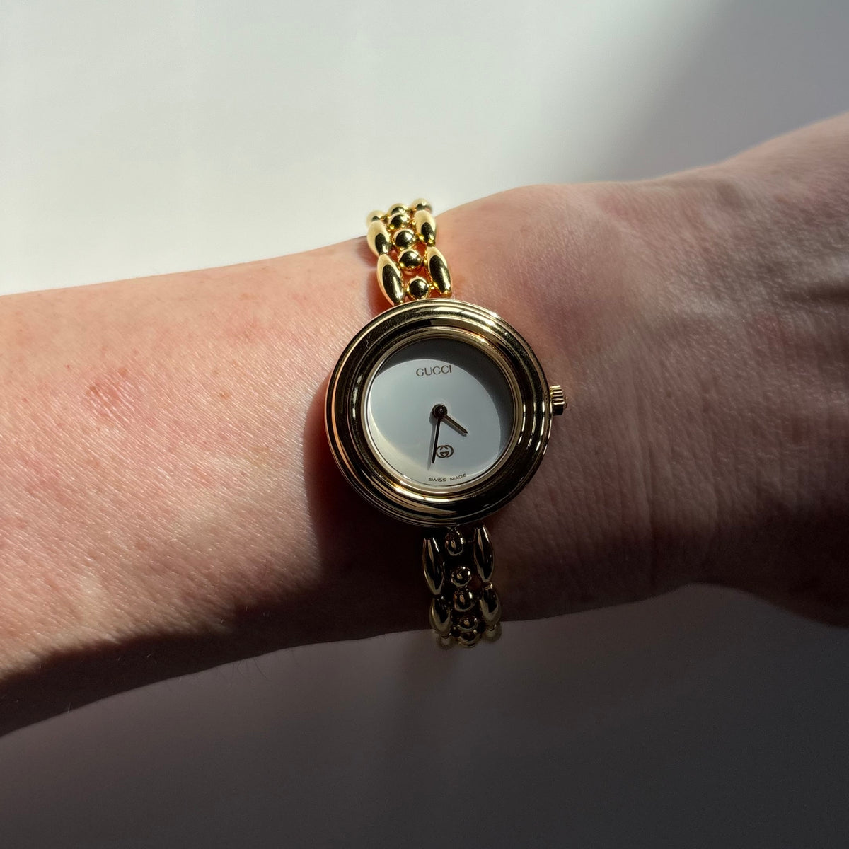 Gucci 1990s Interchangeable Bezel Gold Plated Rice Chain Watch with 6 bezels, case (160mm)