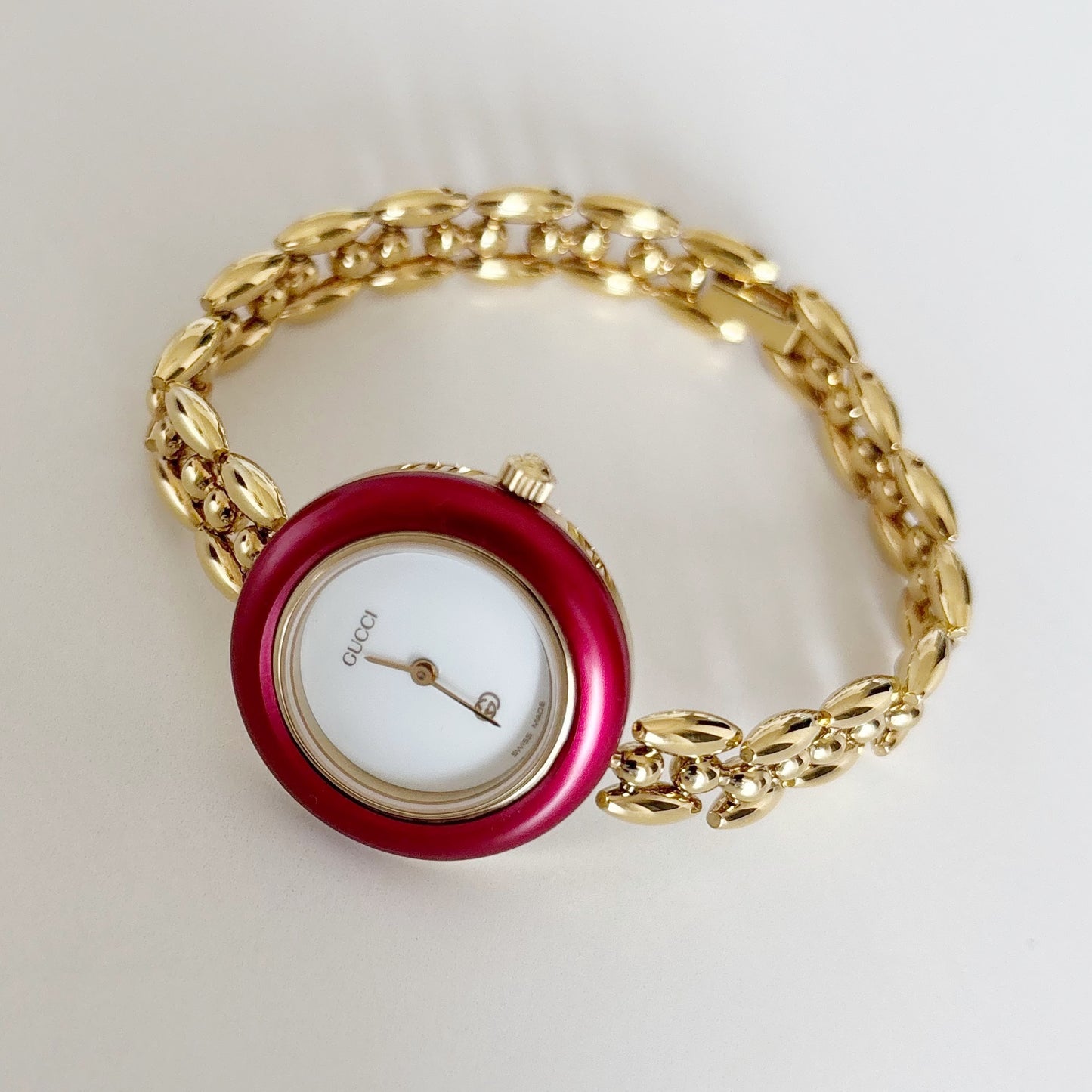 Gucci 1990s Interchangeable Bezel Gold Plated Rice Chain Watch (165mm)