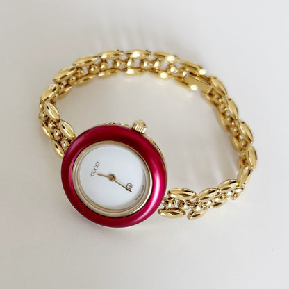 Gucci 1990s Interchangeable Bezel Gold Plated Rice Chain Watch (165mm)
