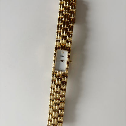 Fendi 1990s Rectangular White Dial Gold Plated Watch