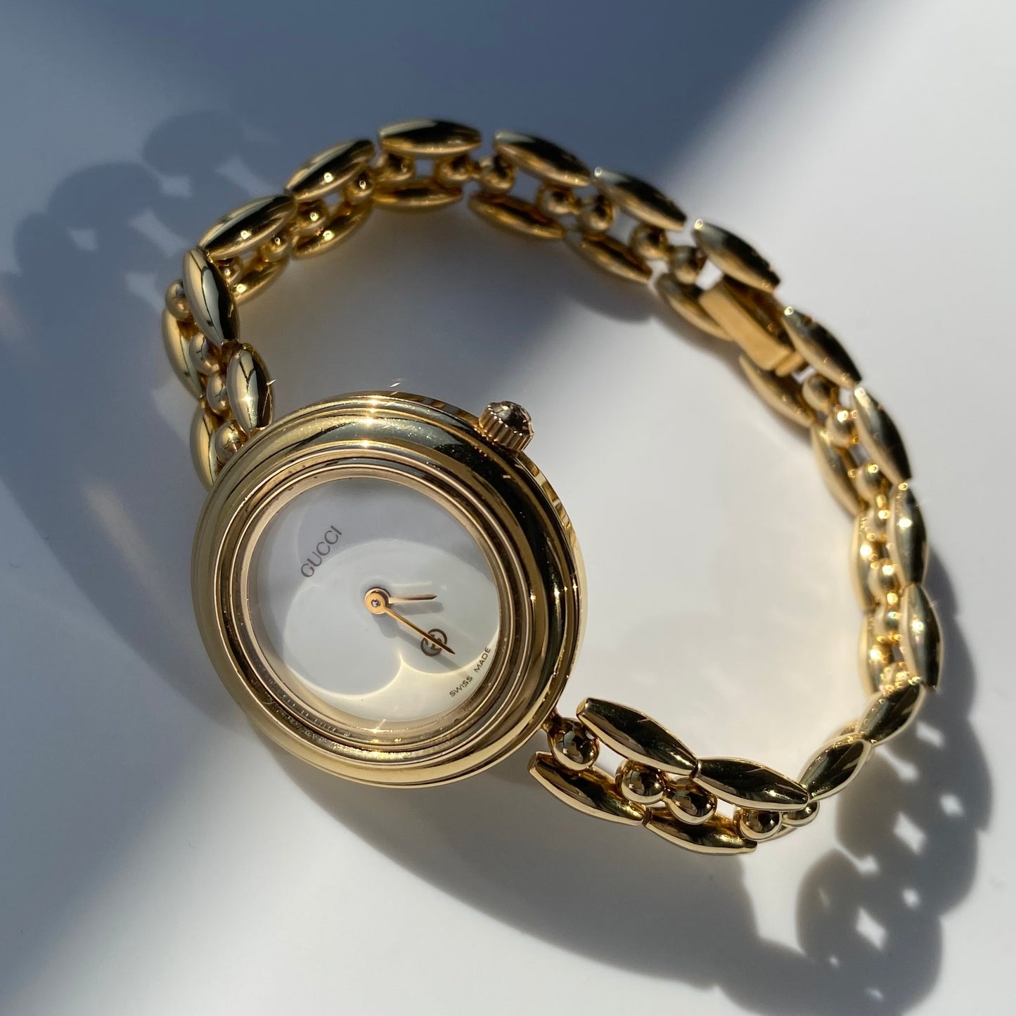 Gucci 1990s Interchangeable Bezel Gold Plated Watch with 6 bezels, case (165mm)