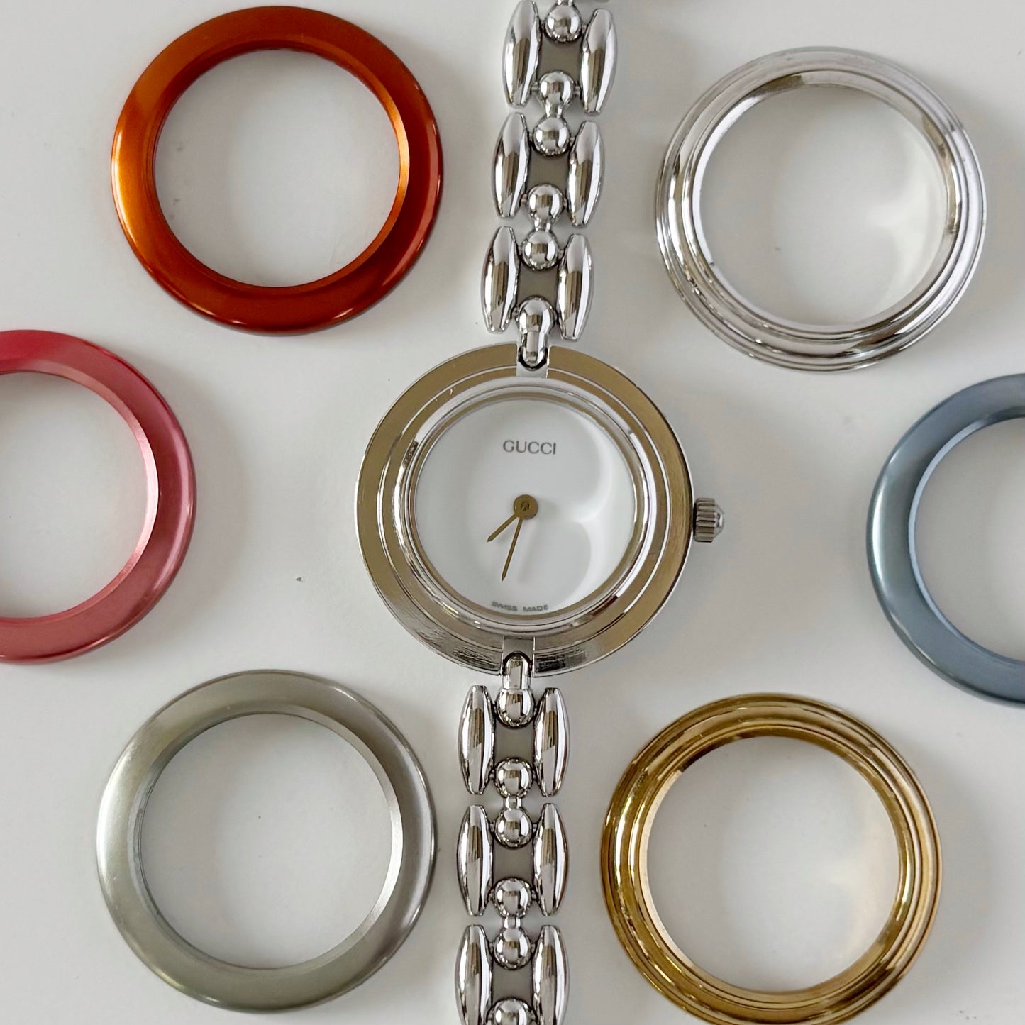 Gucci 1990s Interchangeable Bezel Stainless steel Watch with 6 bezels, case (160mm)