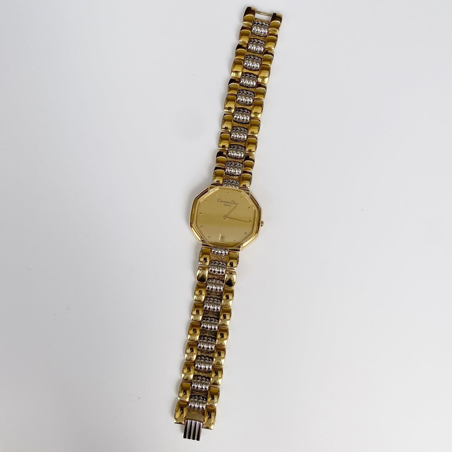 Dior 1990s Octagon Two Tone Gold Plated Watch