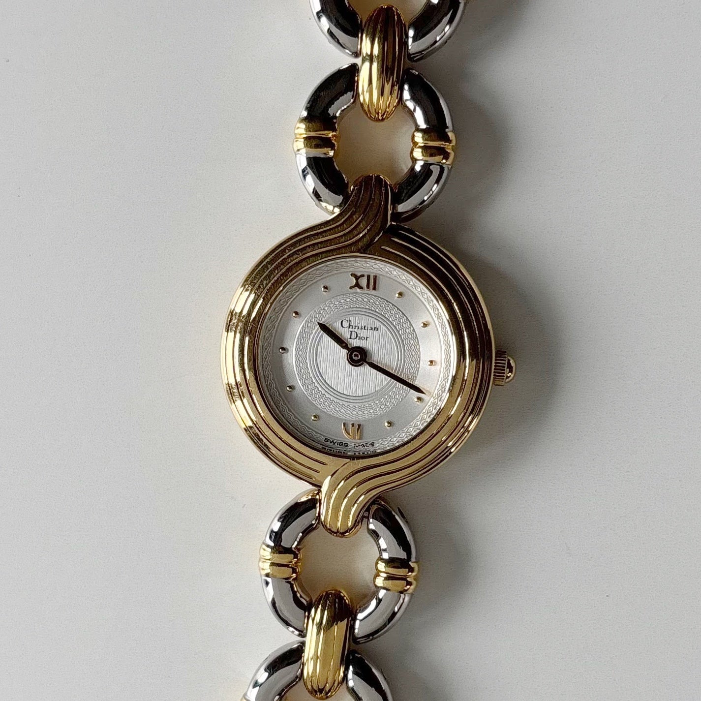 Dior 1990s Interchangeable Strap Round Dial Gold Plated Two Tone Watch with 3 straps, case