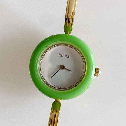 Gucci 1990s Interchangeable Bezel Gold Plated Bangle Watch with 12 bezels, case (Small)