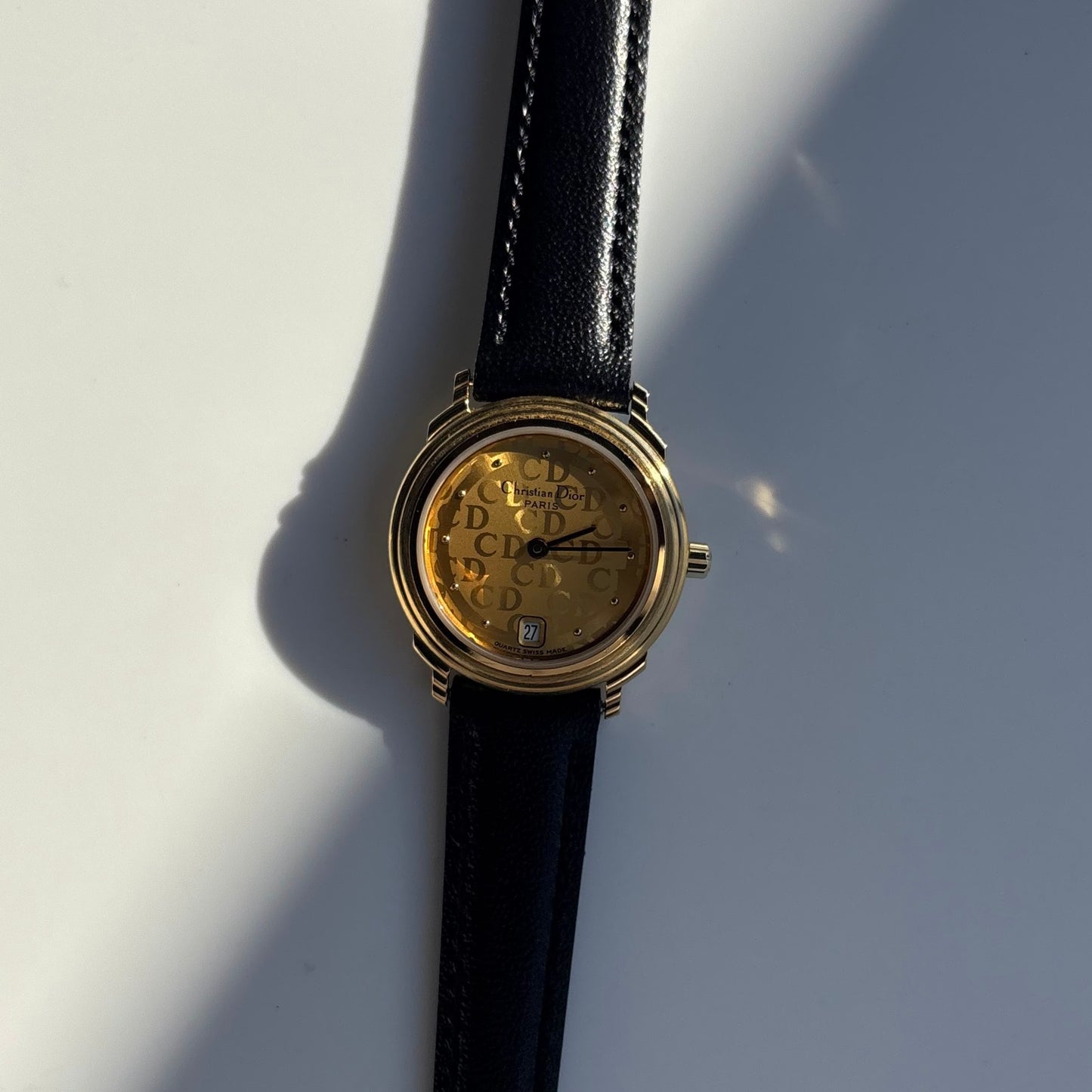 Dior 1990s Round Dial Date Gold Plated Watch