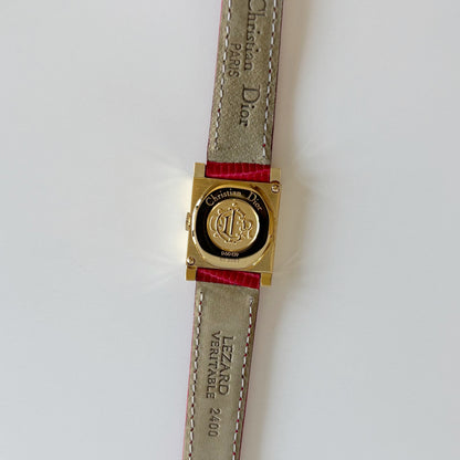 Dior 1990s La Parisienne Interchangeable Strap Square Dial Gold Plated Watch with 3 straps, case