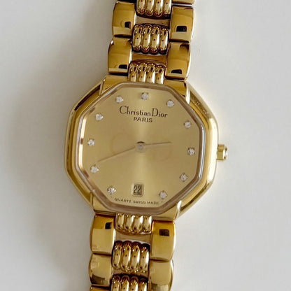 Dior 1990s Octagon Gold Plated Watch