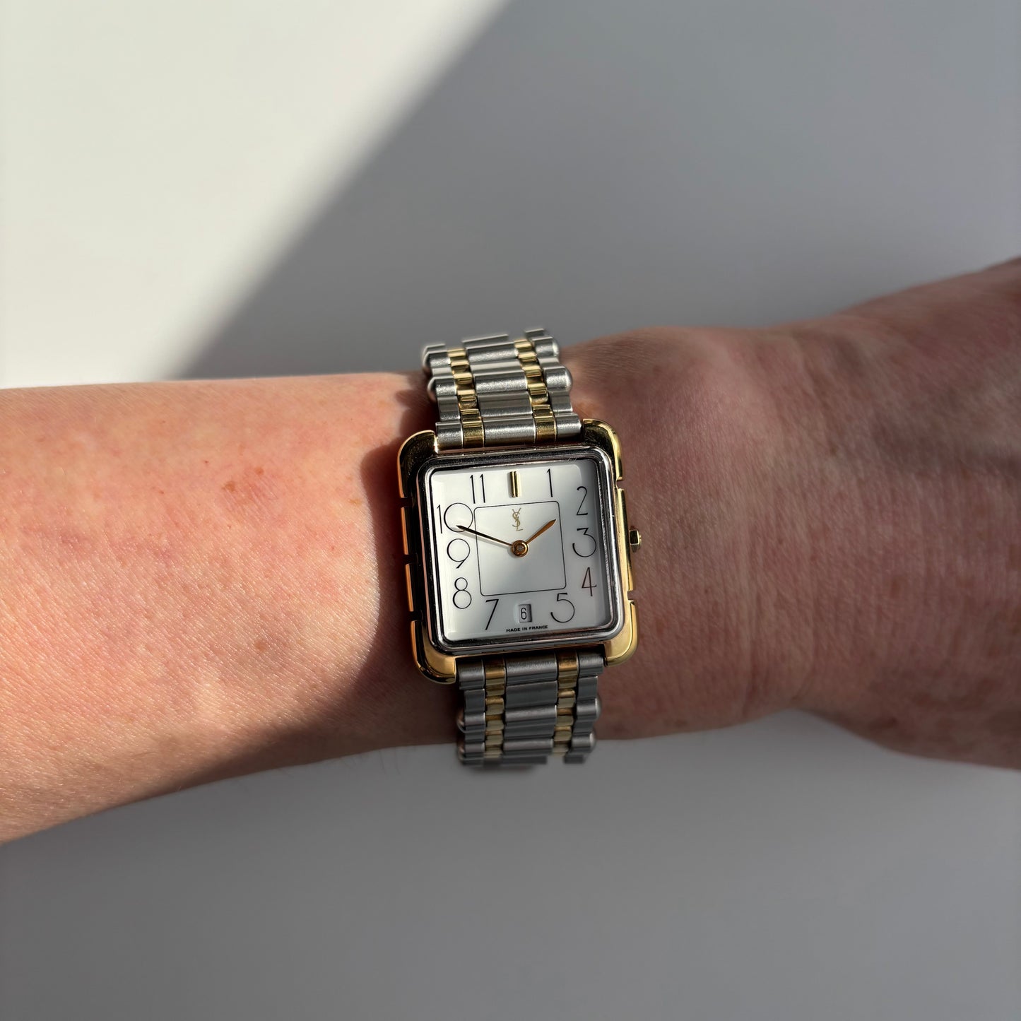 Yves Saint Laurent 1990s Square Dial Two Tone Watch