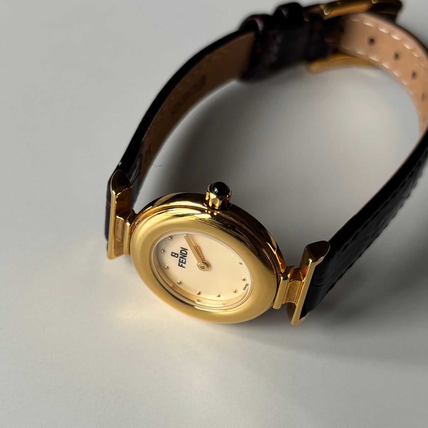 Fendi 1990s Seashell Dial Gold Plated Watch
