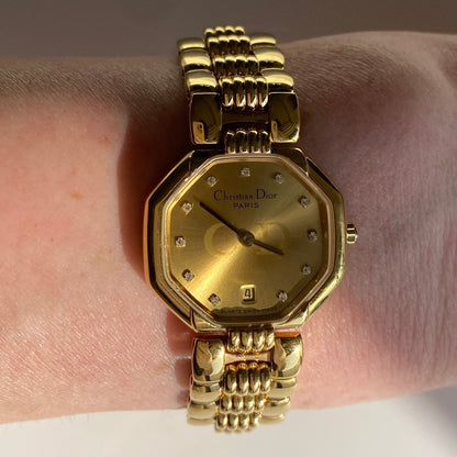 Dior 1990s Octagon Gold Plated Watch