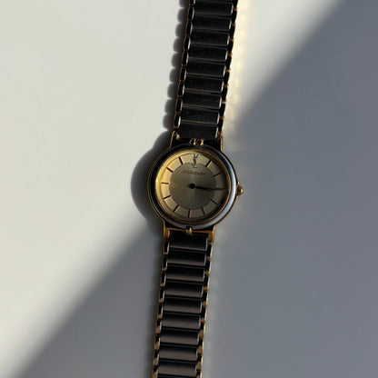 Yves Saint Laurent 1990s Round Dial Two Tone Watch
