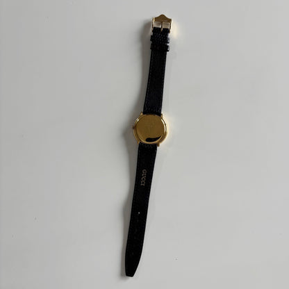 Gucci 1980s Black G Dial Gold Plated Watch (Large)