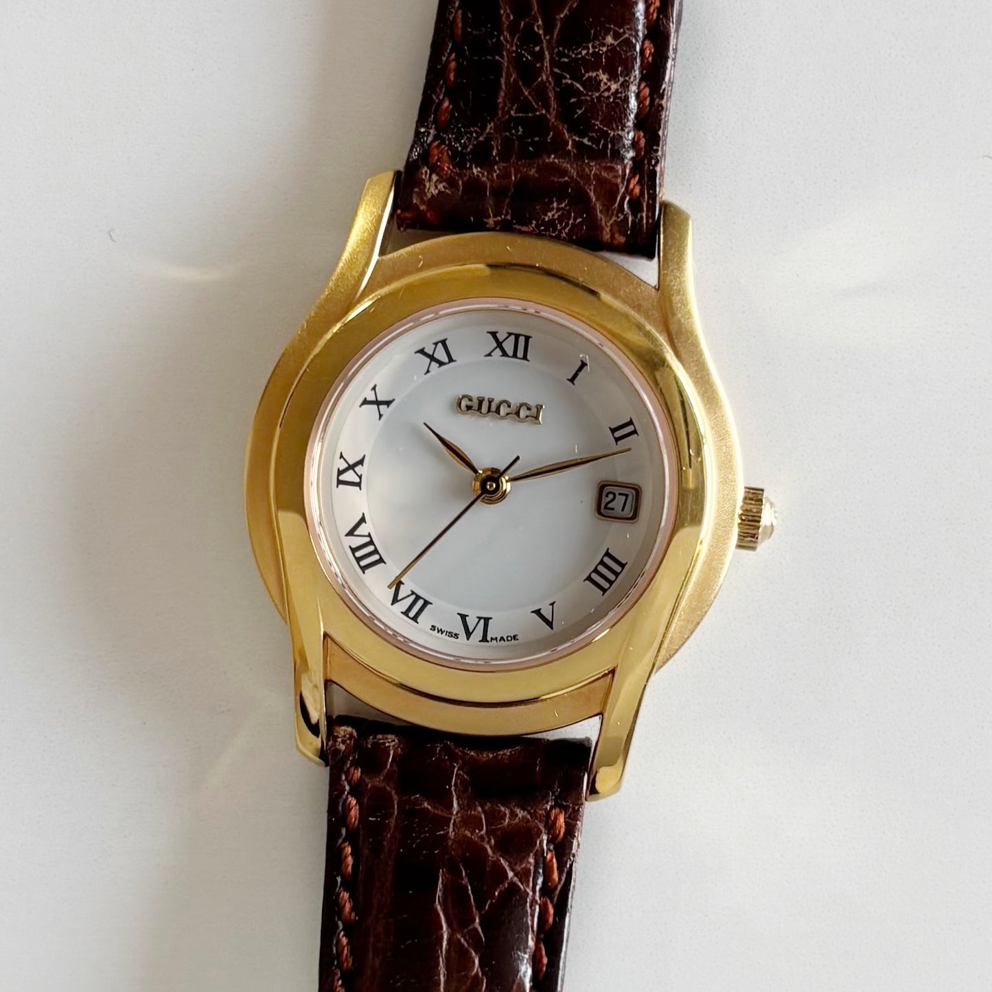 Gucci 1990s Date Round Dial Gold Plated Watch
