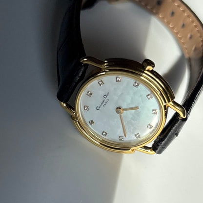 Dior 1990s Seashell Round Dial Gold Plated Watch