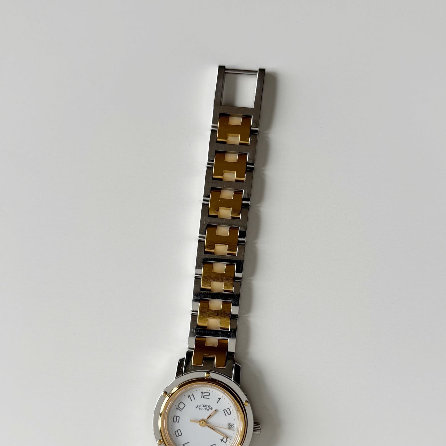 Hermes 1990s Clipper Date Round Dial Two Tone Gold Plated Watch