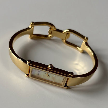 Gucci 1990s Seashell Dial Gold Plated Bangle Watch