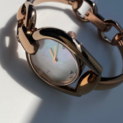 Gucci Early 2000s Seashell Dial Gold Plated Bangle Watch