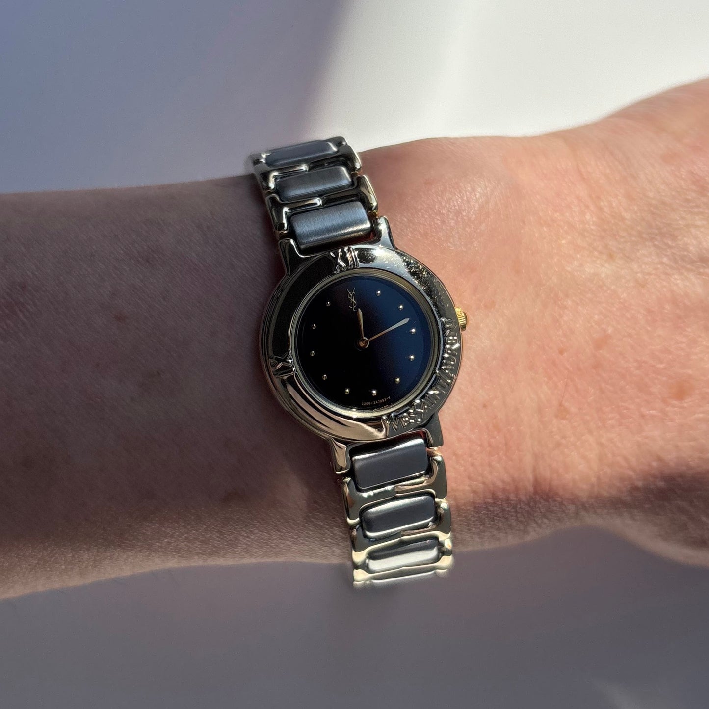 Yves Saint Laurent 1990s Black Round Dial Two Tone Watch