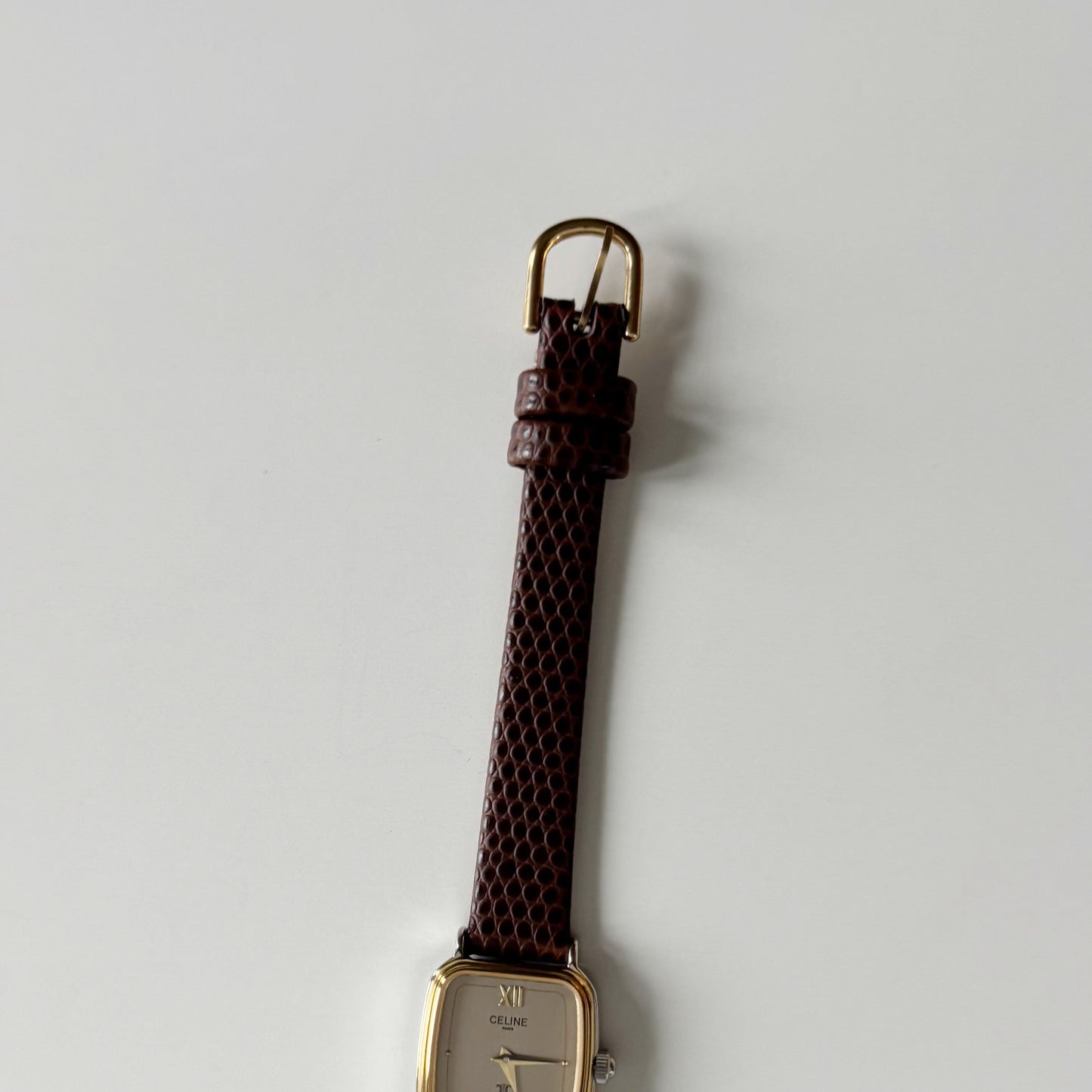 Celine 1980s Rectangular Dial Two Tone Watch