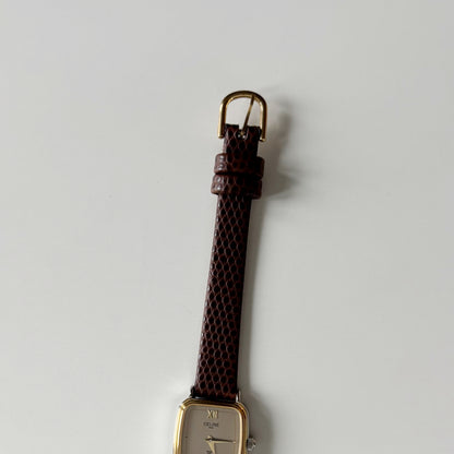 Celine 1980s Rectangular Dial Two Tone Watch