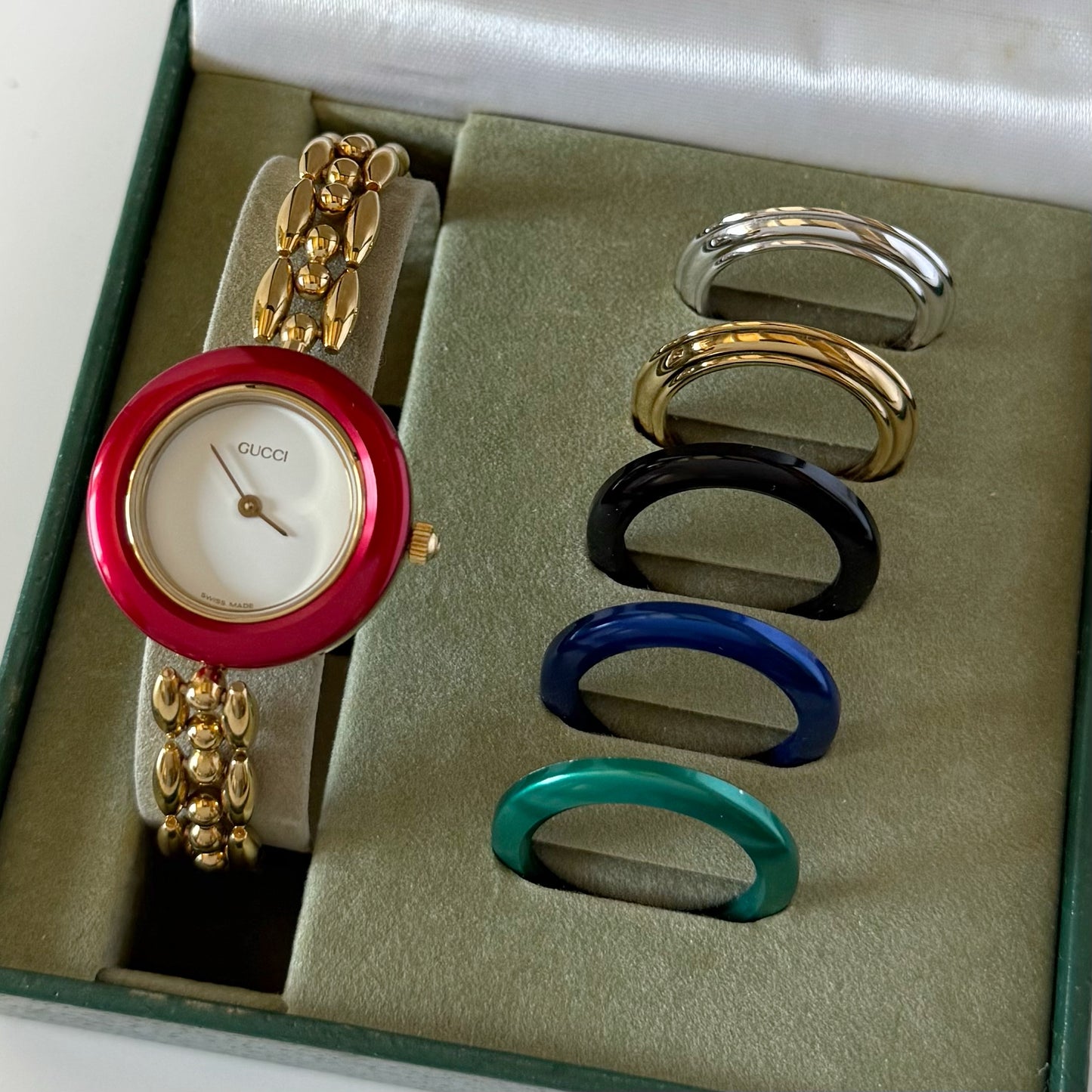 Gucci 1990s Interchangeable Bezel Gold Plated Watch with 6 bezels, case (170mm)
