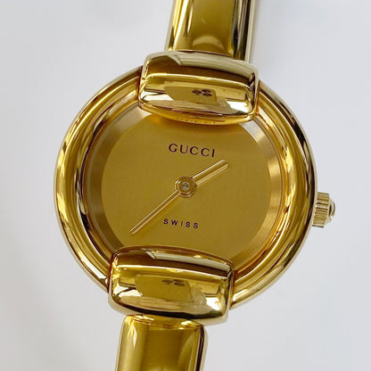 Gucci 1990s Gold Dial Gold Plated Bangle Watch