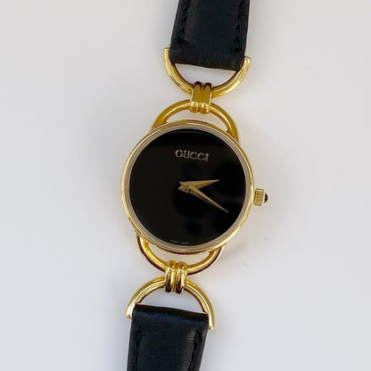 Gucci 1990s Black Dial Gold Plated Watch