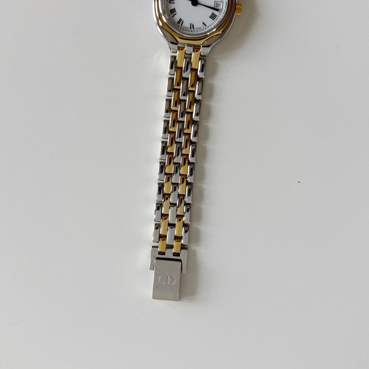 Dior 1990s Date Round Dial Gold Plated Two Tone Watch